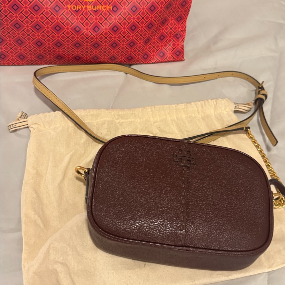 Tory Burch Dark Brown Crossbody Camera Bag - Authentic
